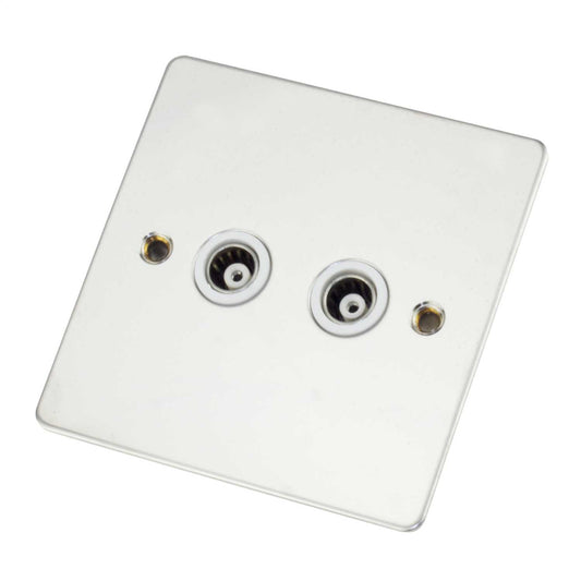 Scolmore Click Define 1 Gang Isolated Twin Coaxial Socket Polished White Insert Chrome