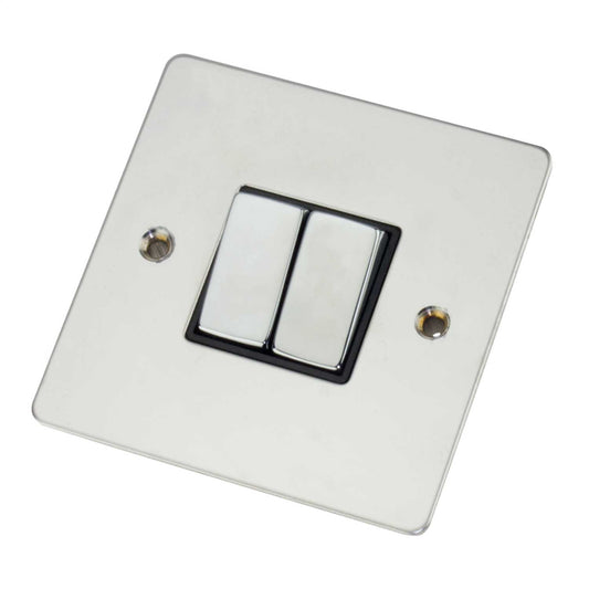 Scolmore Click Define 10A 2 Gang 2 Way Light Switch Black Insert Polished Chrome