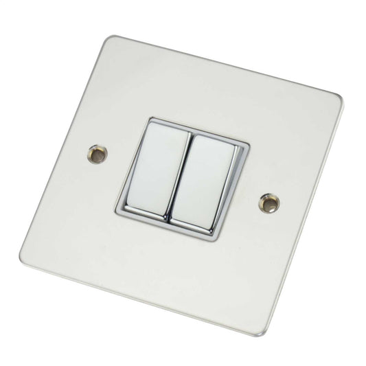 Scolmore Click Define 10A 2 Gang 2 Way Light Switch White Insert Polished Chrome