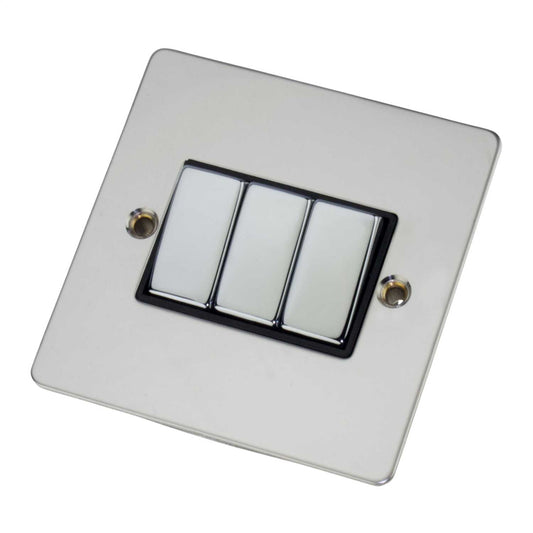 Scolmore Click Define 10A 3 Gang 2 Way Light Switch Black Insert Polished Chrome