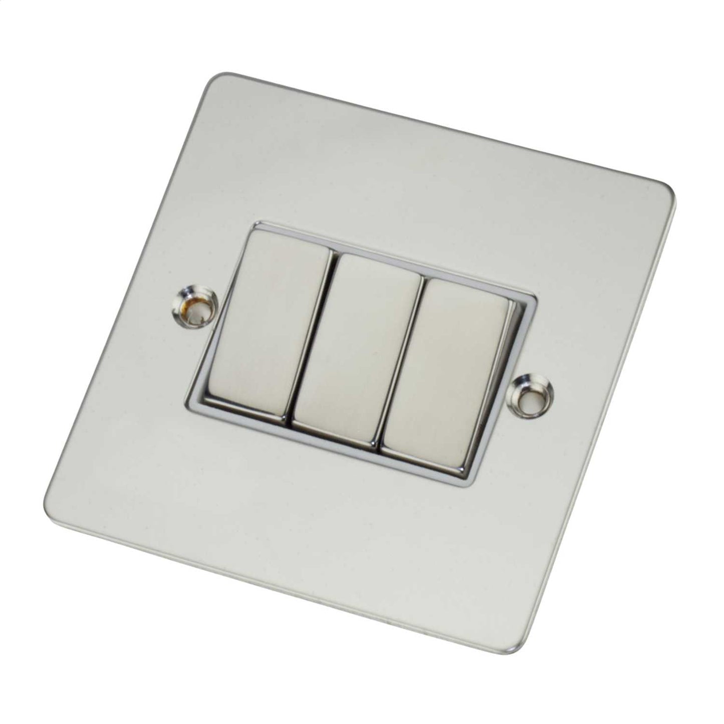 Scolmore Click Define 10A 3 Gang 2 Way Light Switch White Insert Polished Chrome