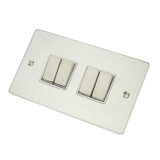 Scolmore Click Define 10A 4 Gang 2 Way Light Switch White Insert Polished Chrome