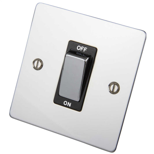 Scolmore Click Define 45A DP 1 Gang Switch Black Insert Polished Chrome