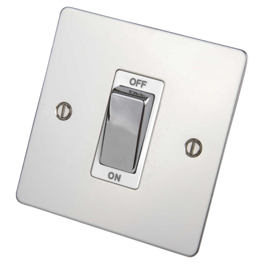 Scolmore Click Define 45A DP 1 Gang Switch White Insert Polished Chrome