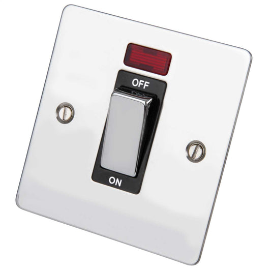Scolmore Click Define 45A DP 1 Gang Switch with Neon Black Insert Polished Chrome