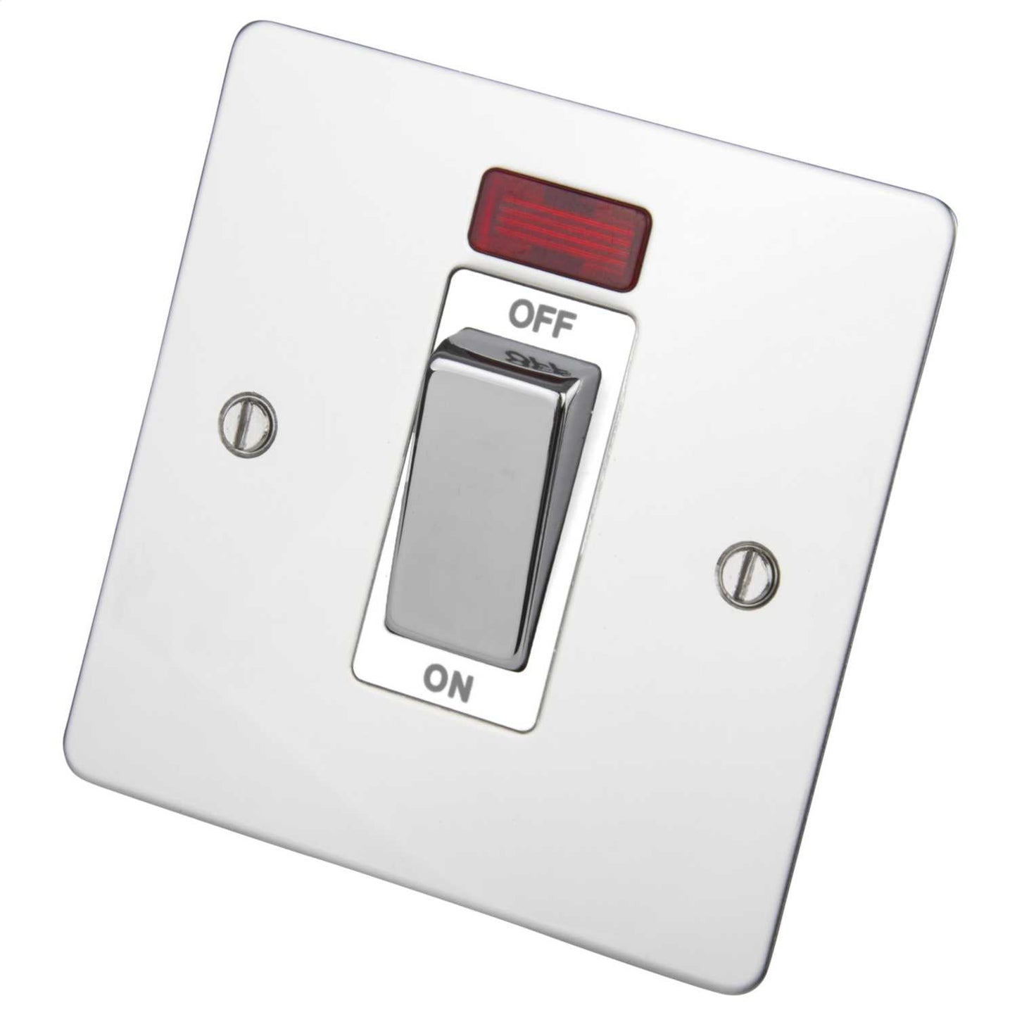 Scolmore Click Define 45A DP 1 Gang Switch with Neon White Insert Polished Chrome
