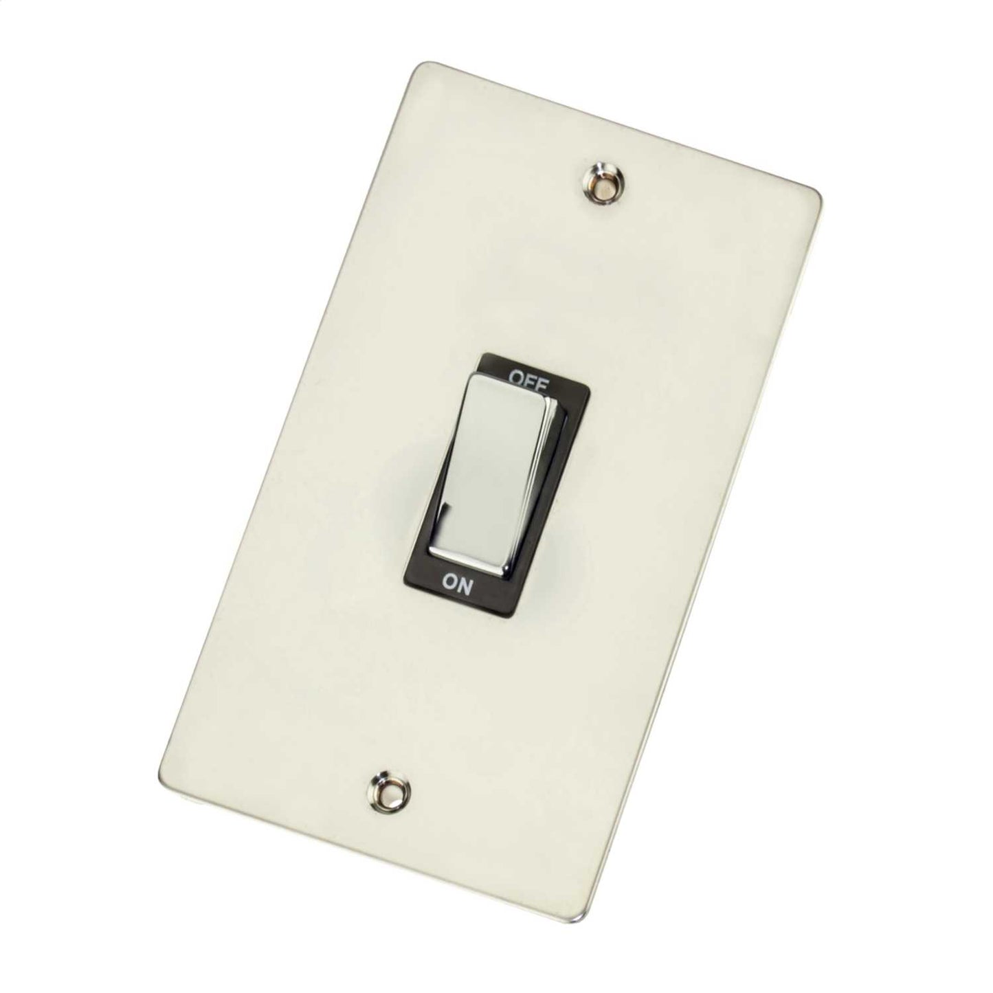Scolmore Click Define 45A DP 2 Gang Vertical Switch Black Insert Polished Chrome