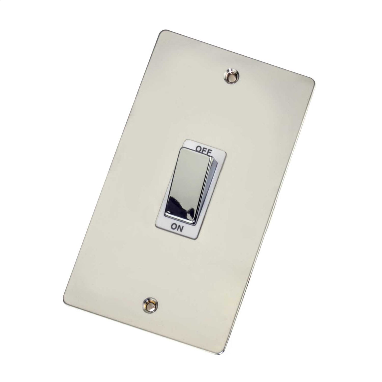 Scolmore Click Define 45A DP 2 Gang Vertical Switch White Insert Polished Chrome