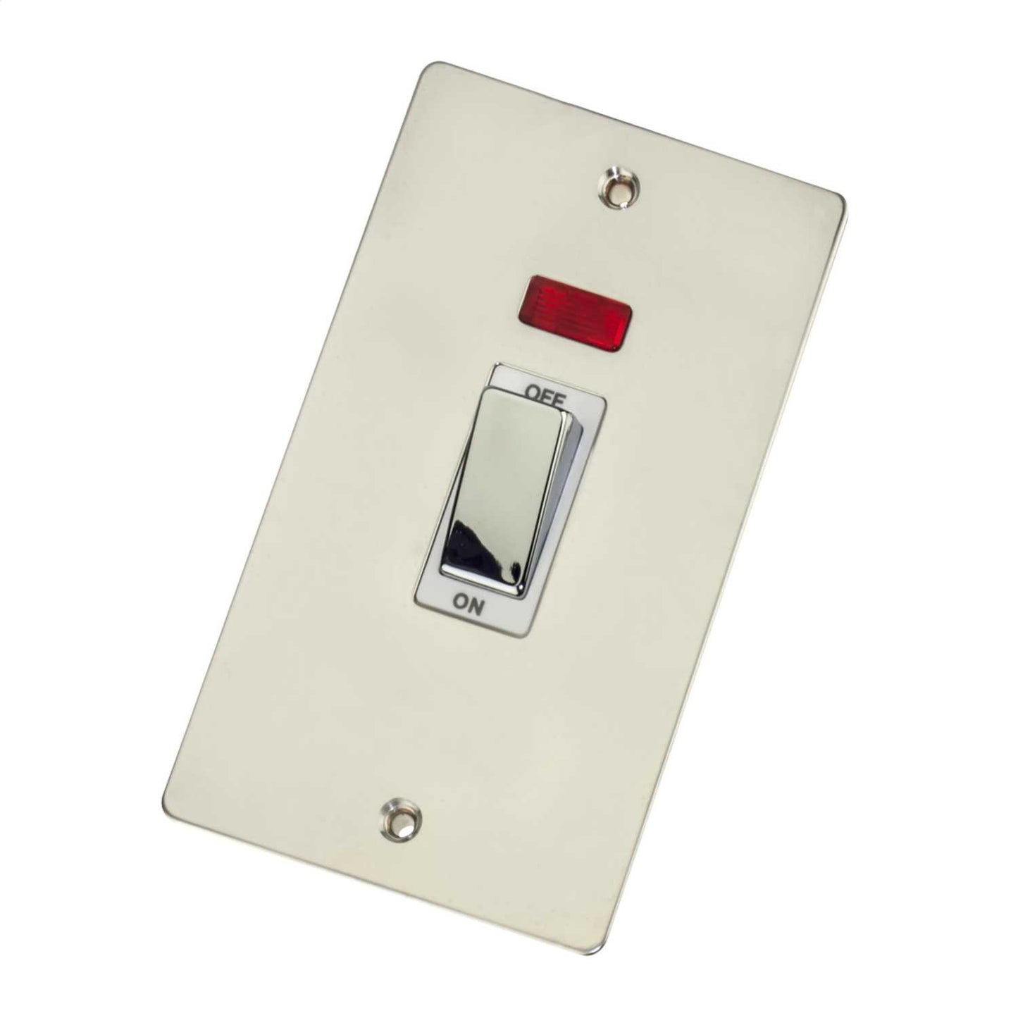 Scolmore Click Define 45A DP 2 Gang Vertical Switch with Neon White Insert Polished Chrome