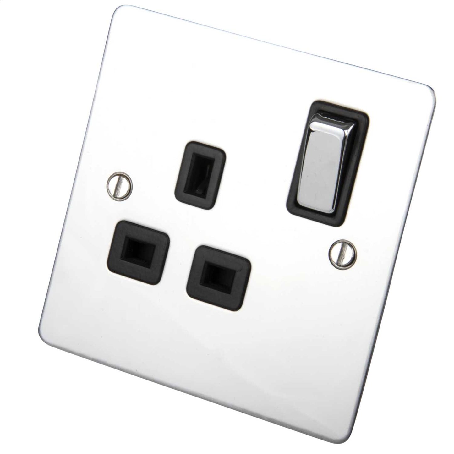 Scolmore Click Define 13A DP 1 Gang Switched Socket Black Insert Polished Chrome