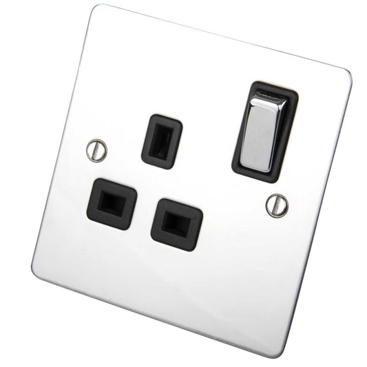 Scolmore Click Define 13A DP 1 Gang Switched Socket Black Insert Polished Chrome
