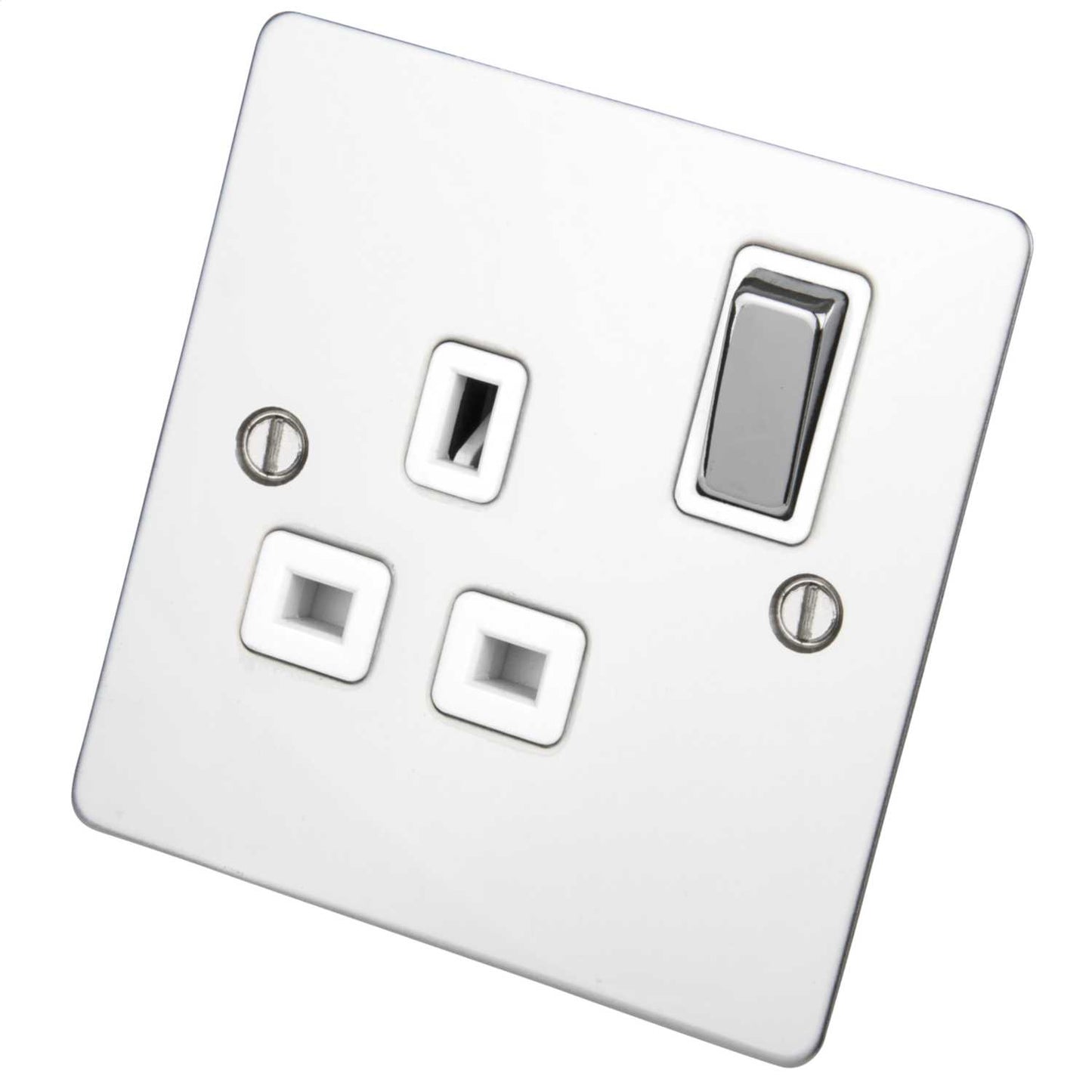 Scolmore Click Define 13A DP 1 Gang Switched Socket White Insert Polished Chrome