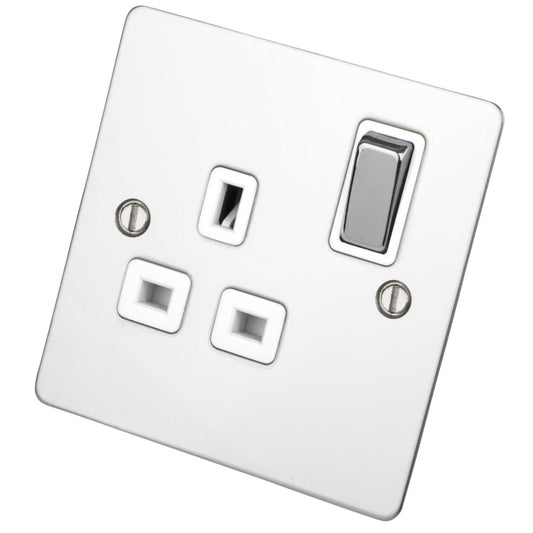 Scolmore Click Define 13A DP 1 Gang Switched Socket White Insert Polished Chrome