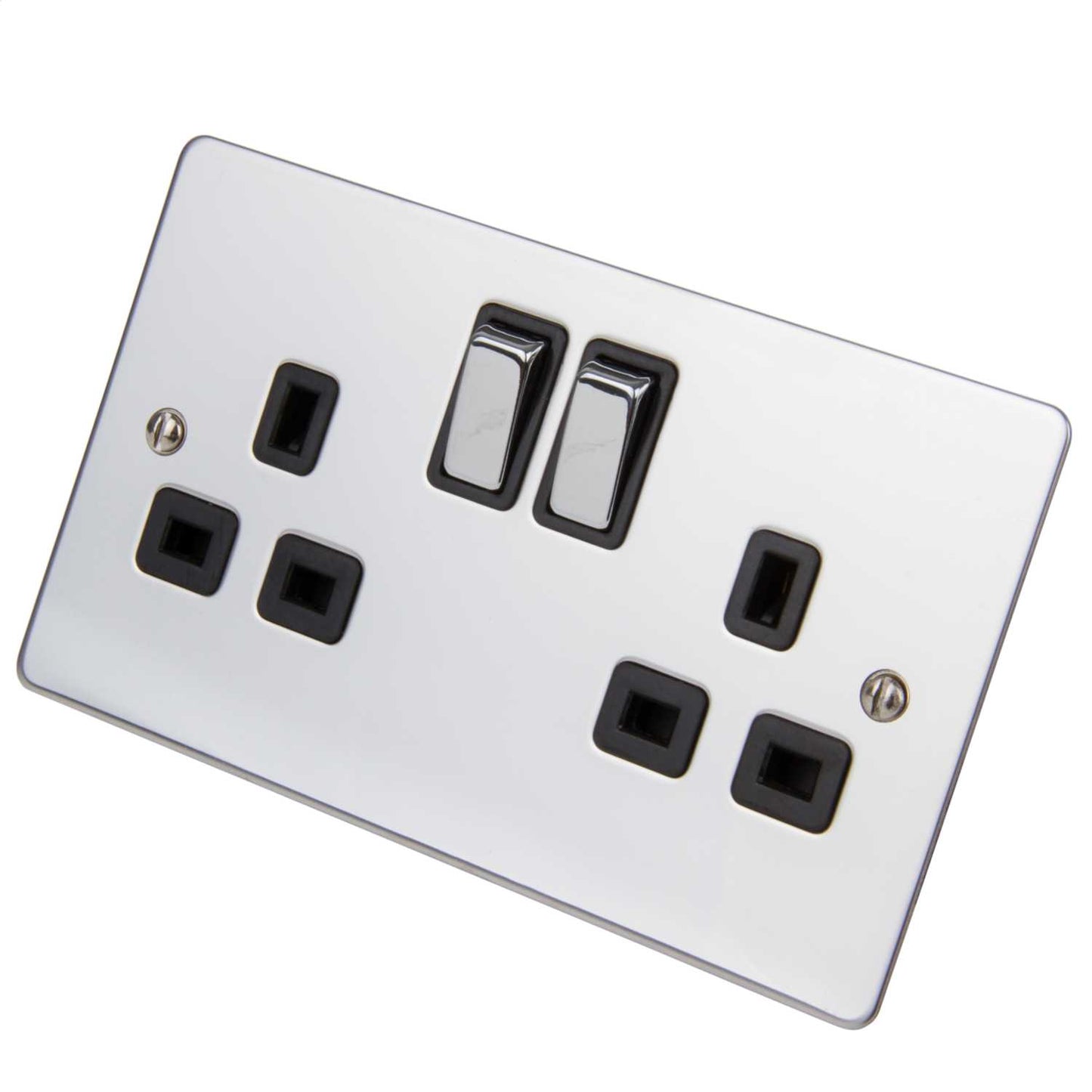 Scolmore Click Define 13A DP 2 Gang Switched Socket Black Insert Polished Chrome