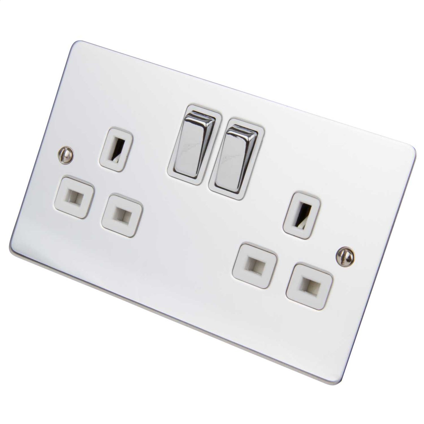 Scolmore Click Define 13A DP 2 Gang Switched Socket White Insert Polished Chrome