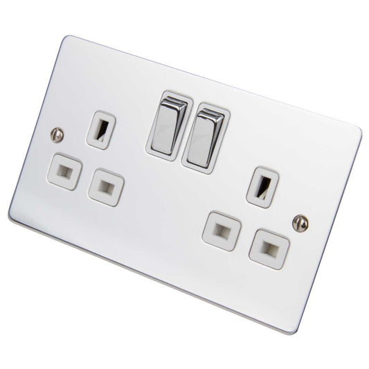 Scolmore Click Define 13A DP 2 Gang Switched Socket White Insert Polished Chrome