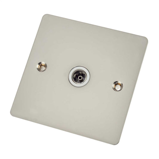 Scolmore Click Define 1 Gang Non Isolated Coaxial Socket White Insert Pearl Nickel