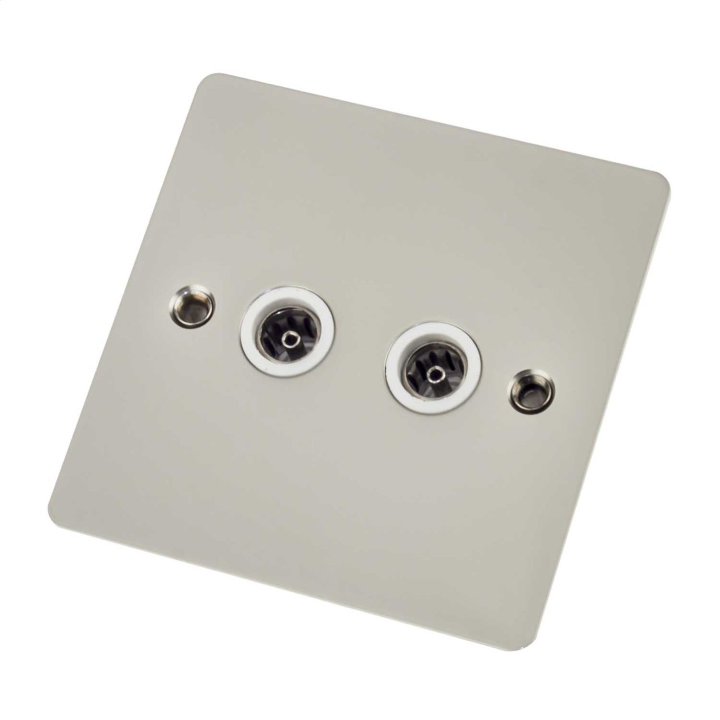 Scolmore Click Define 1 Gang Non Isolated Twin Coaxial Socket White Insert Pearl Nickel
