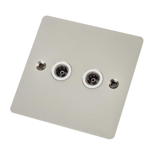 Scolmore Click Define 1 Gang Non Isolated Twin Coaxial Socket White Insert Pearl Nickel