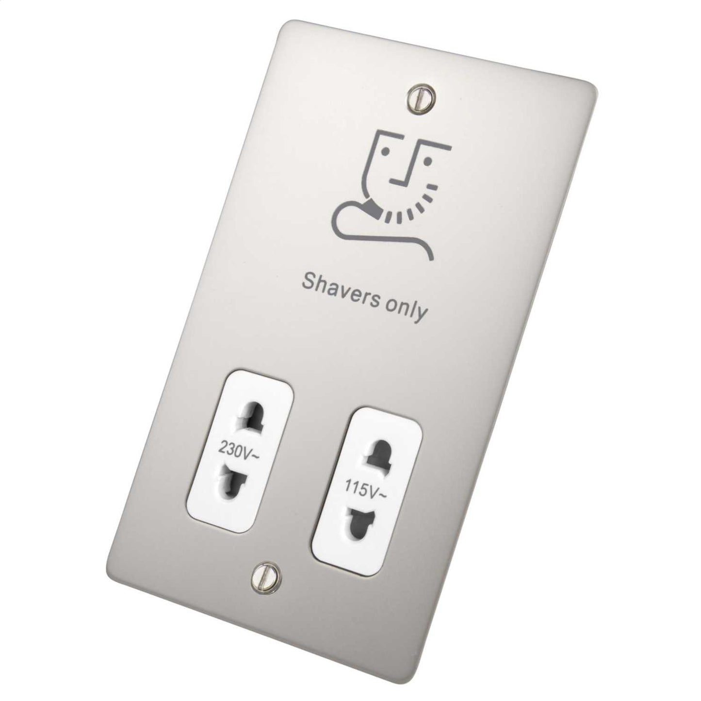 Scolmore Click Define Dual Voltage Shaver Socket White Insert Pearl Nickel