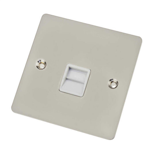 Scolmore Click Define 1 Gang Secondary Telephone Socket White Insert Pearl Nickel