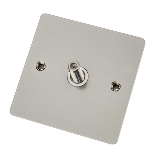 Scolmore Click Define 1 Gang Non Isolated Satellite Socket White Insert Pearl Nickel