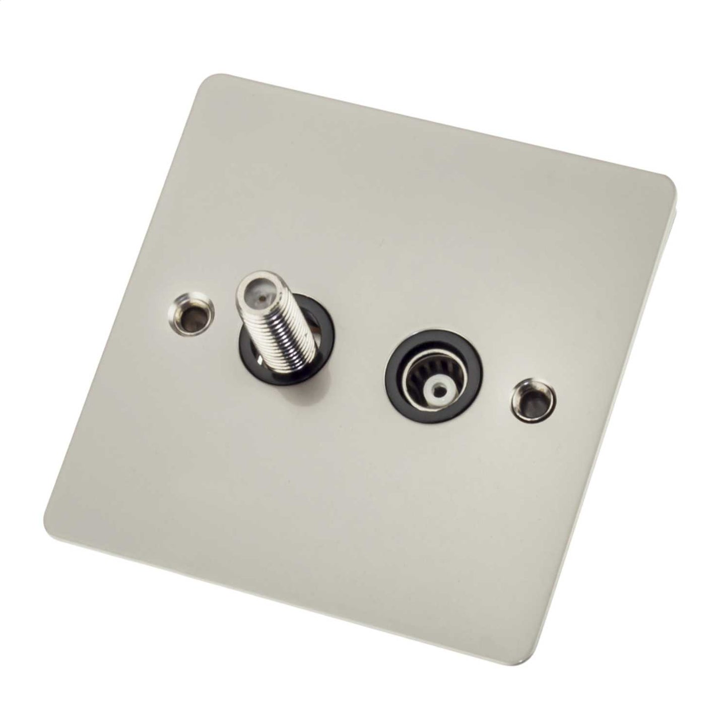 Scolmore Click Define 1 Gang Satellite and Coaxial Socket Black Insert Pearl Nickel