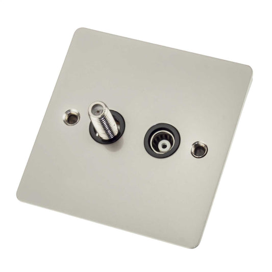 Scolmore Click Define 1 Gang Satellite and Coaxial Socket Black Insert Pearl Nickel