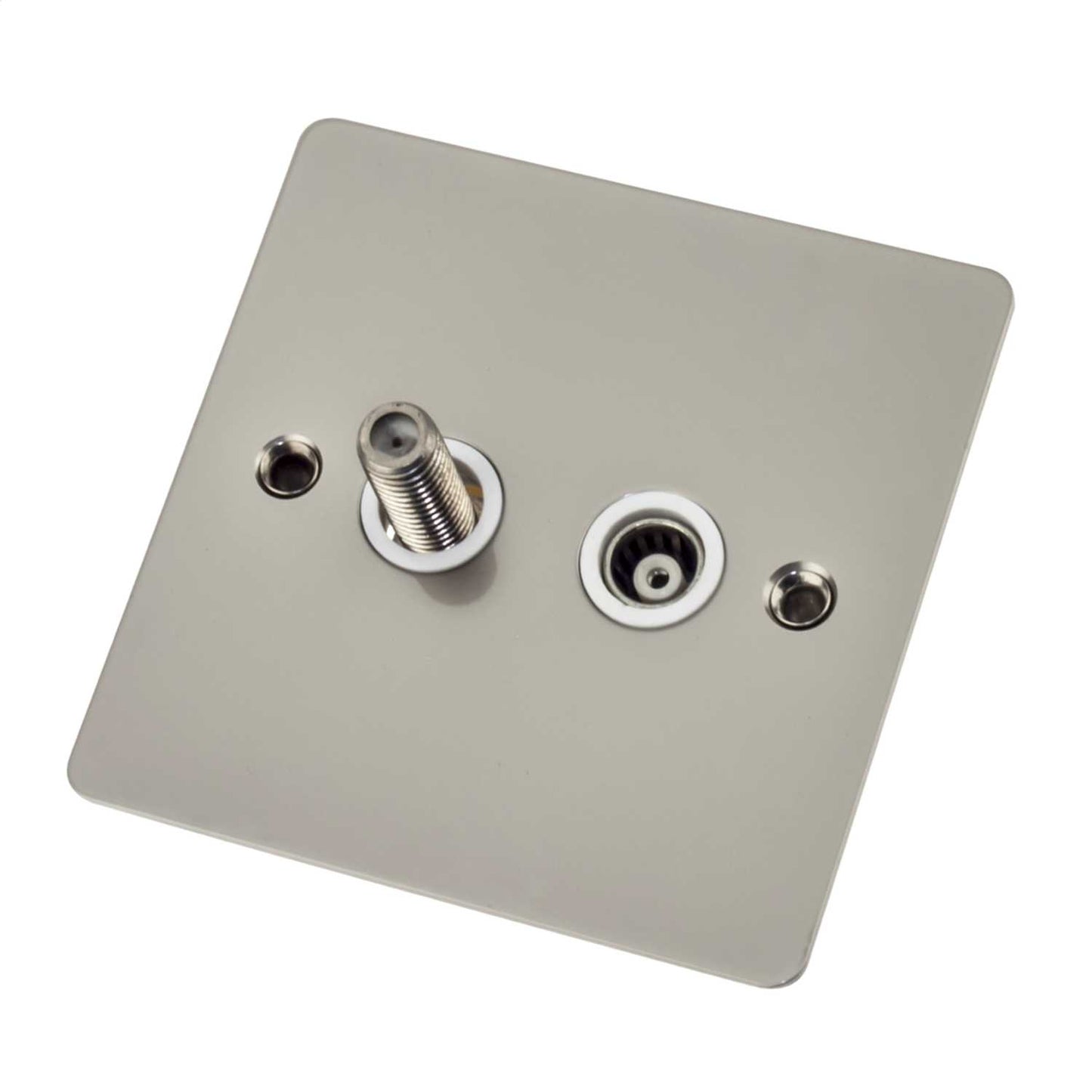 Scolmore Click Define 1 Gang Satellite and Coaxial Socket White Insert Pearl Nickel