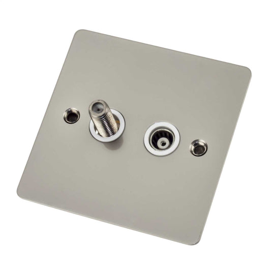 Scolmore Click Define 1 Gang Satellite and Coaxial Socket White Insert Pearl Nickel