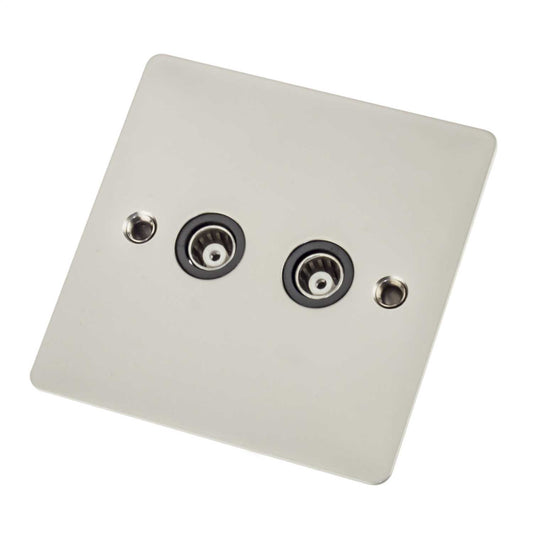 Scolmore Click Define 1 Gang Isolated Twin Coaxial Socket Black Insert Pearl Nickel