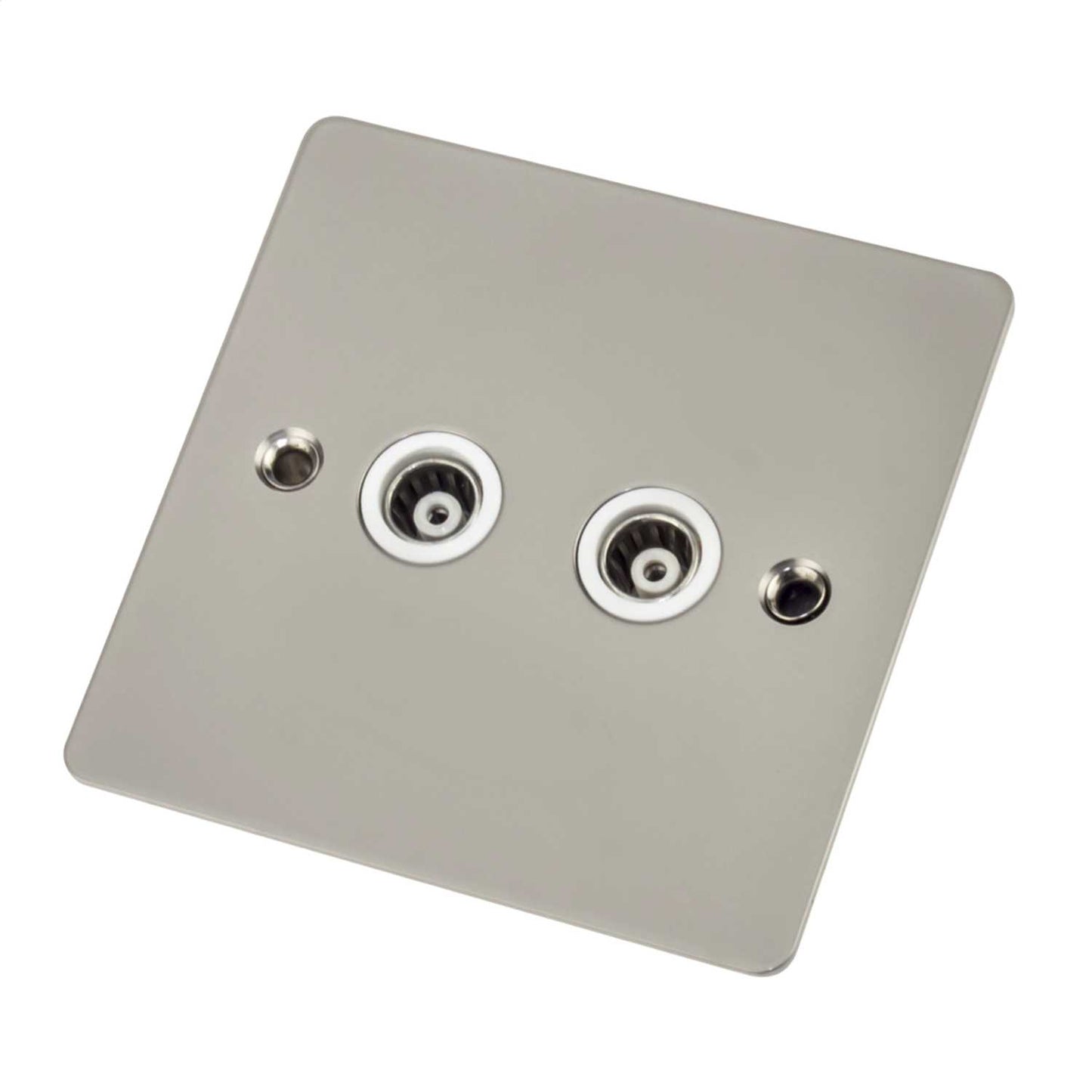 Scolmore Click Define 1 Gang Isolated Twin Coaxial Socket White Insert Pearl Nickel