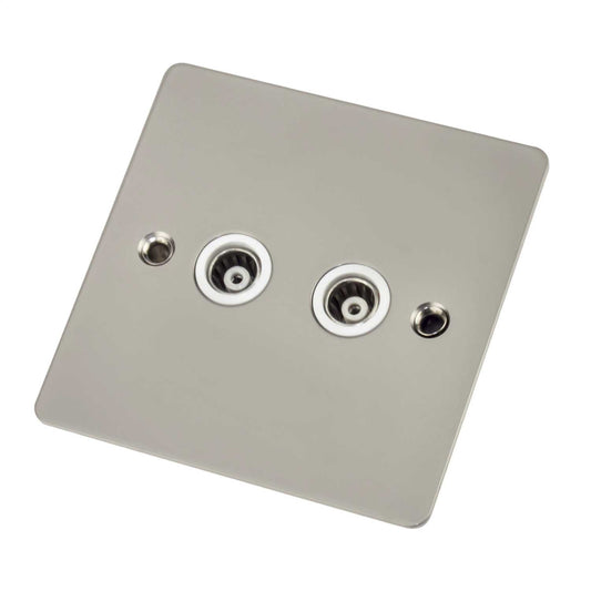 Scolmore Click Define 1 Gang Isolated Twin Coaxial Socket White Insert Pearl Nickel