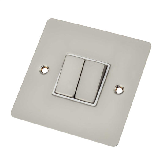 Scolmore Click Define 10A 2 Gang 2 Way Light Switch White Insert Pearl Nickel
