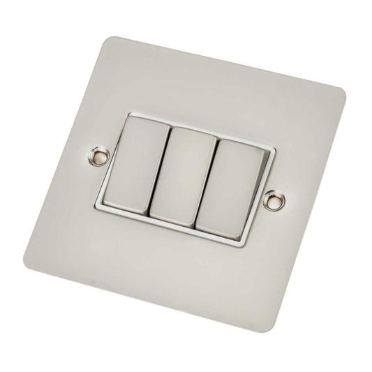 Scolmore Click Define 10A 3 Gang 2 Way Light Switch White Insert Pearl Nickel