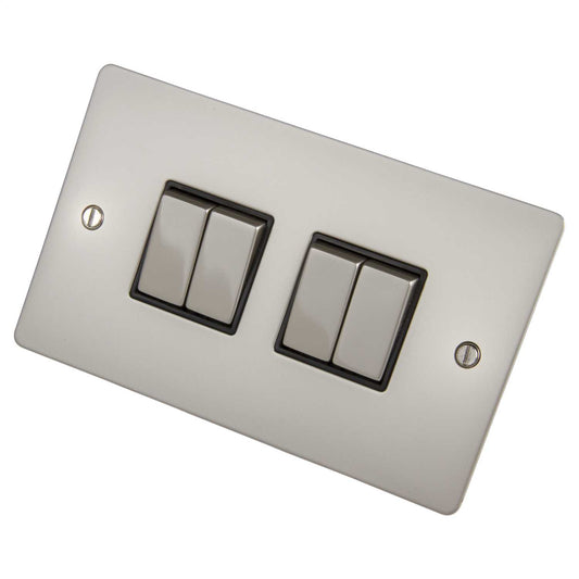Scolmore Click Define 10A 4 Gang 2 Way Light Switch Black Insert Pearl Nickel