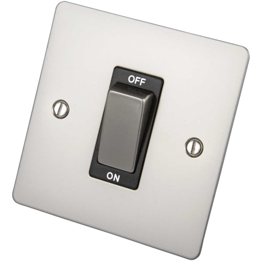 Scolmore Click Define 45A DP 1 Gang Switch Black Insert Pearl Nickel