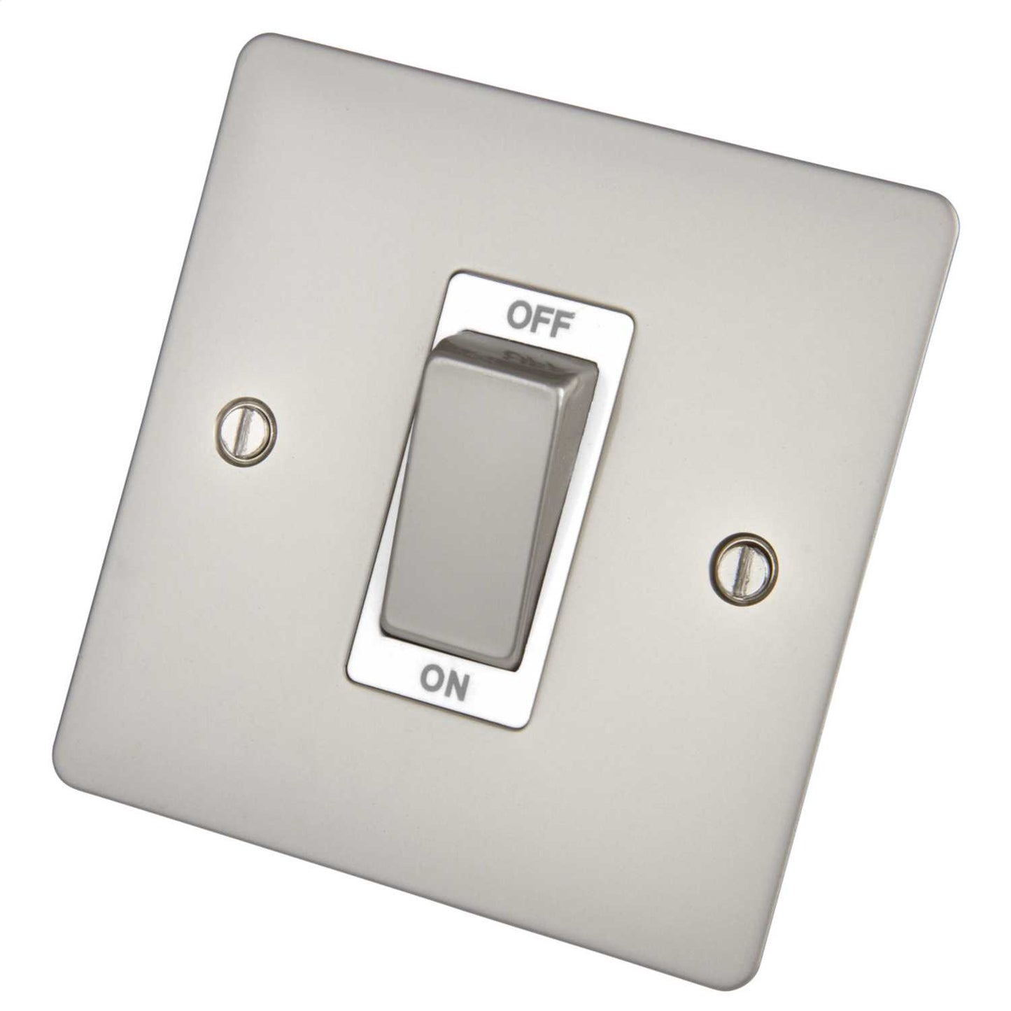 Scolmore Click Define 45A DP 1 Gang Switch White Insert Pearl Nickel