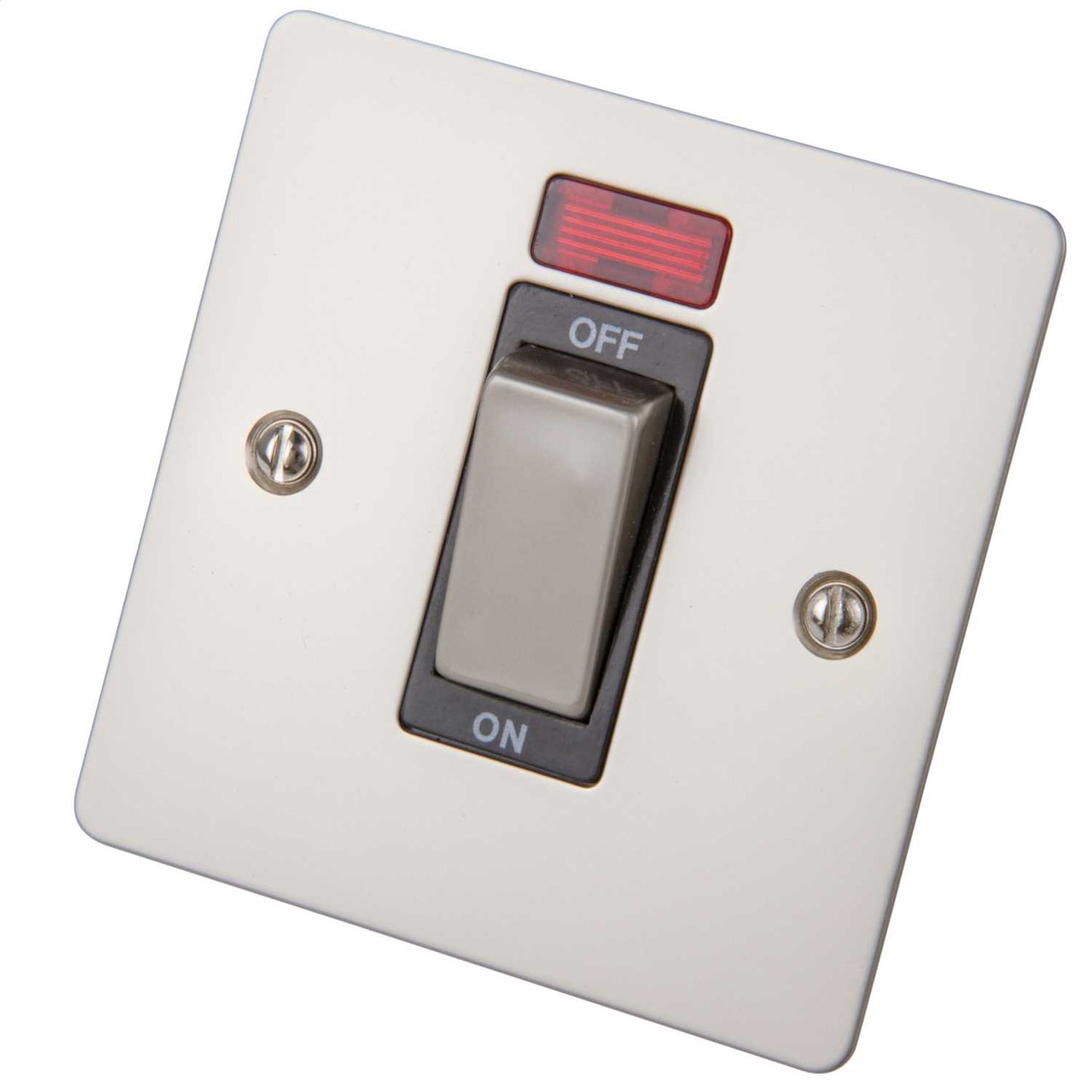 Scolmore Click Define 45A DP 1 Gang Switch with Neon Black Insert Pearl Nickel