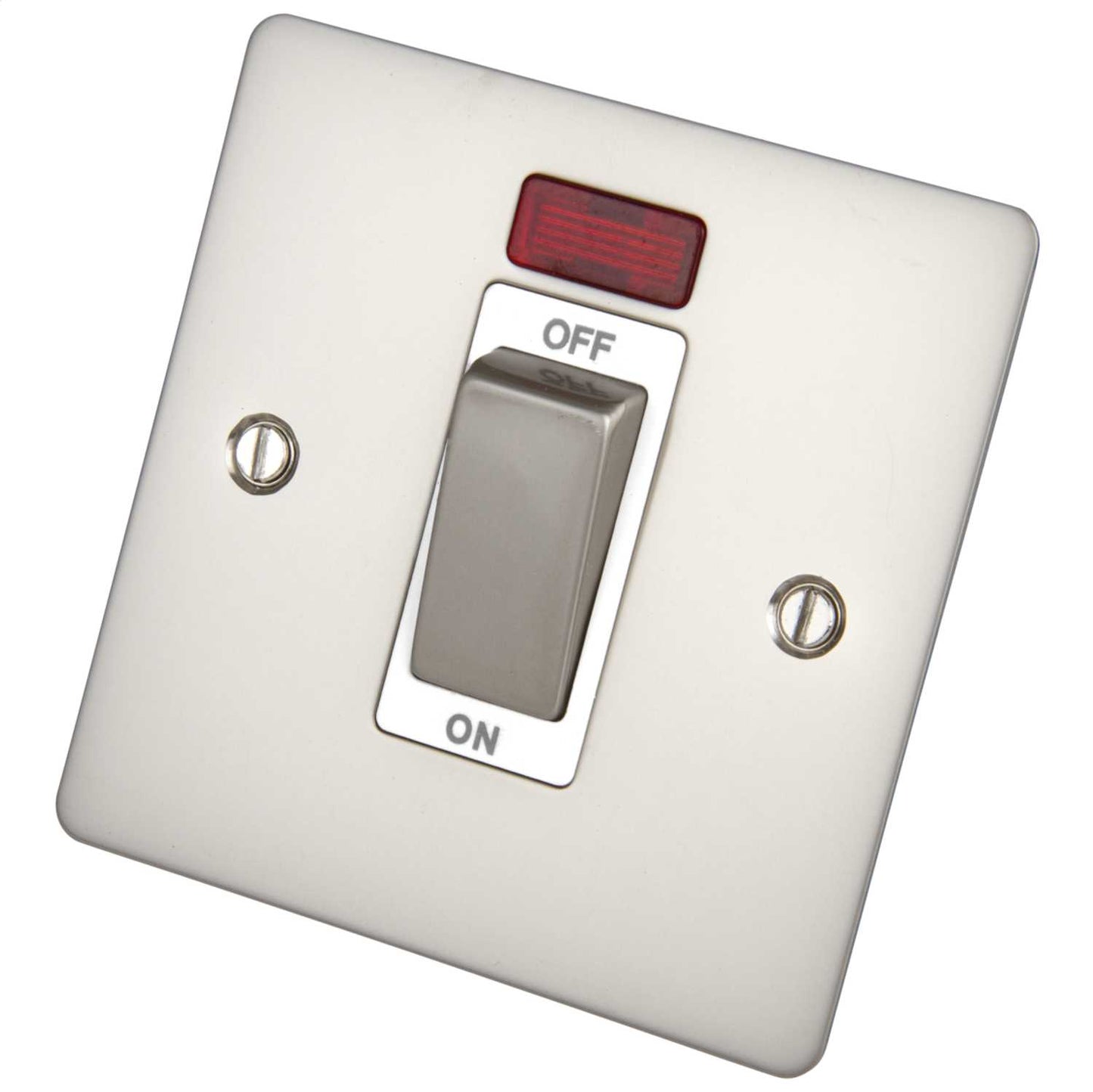 Scolmore Click Define 45A DP 1 Gang Switch with Neon White Insert Pearl Nickel