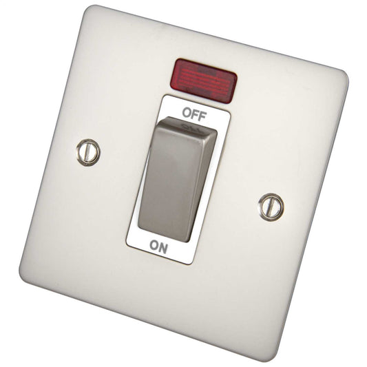 Scolmore Click Define 45A DP 1 Gang Switch with Neon White Insert Pearl Nickel