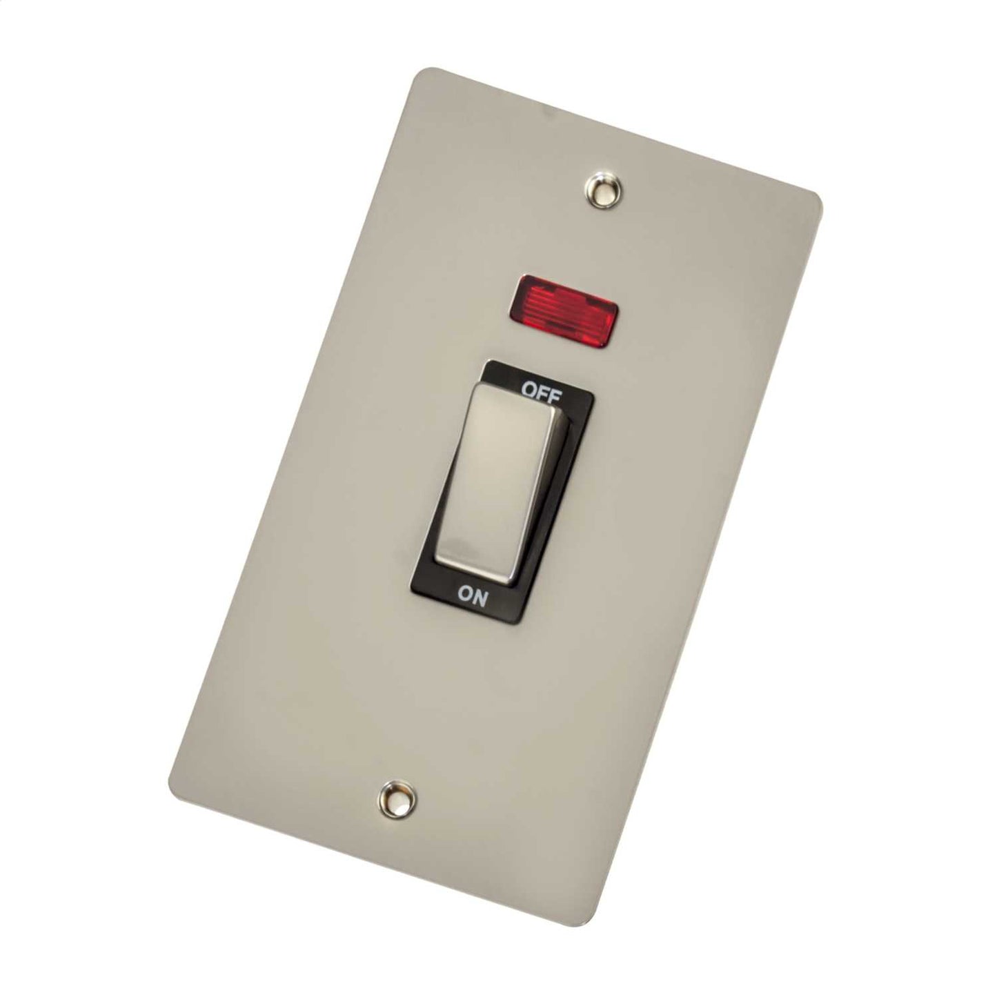 Scolmore Click Define 45A DP 2 Gang Vertical Switch with Neon Black Insert Pearl Nickel