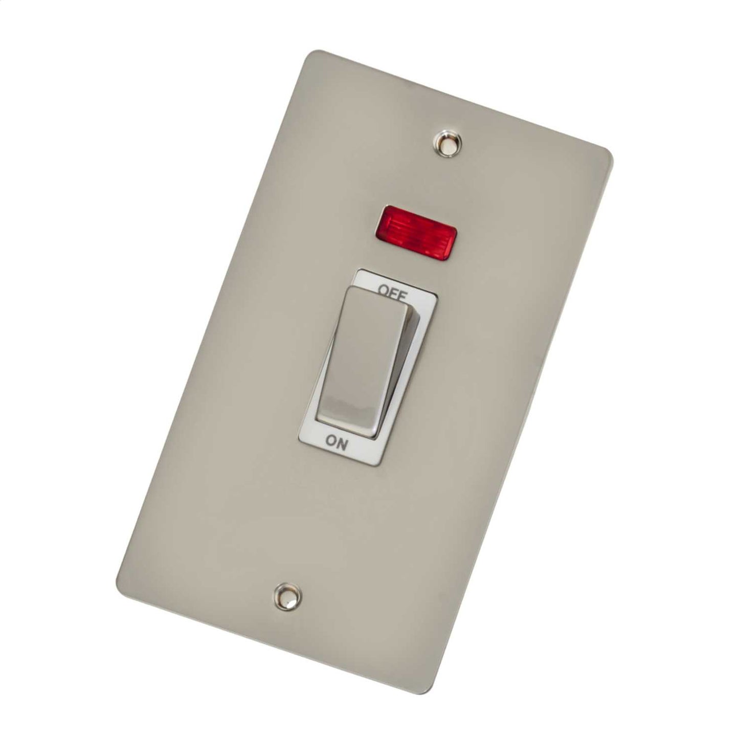 Scolmore Click Define 45A DP 2 Gang Vertical Switch with Neon White Insert Pearl Nickel