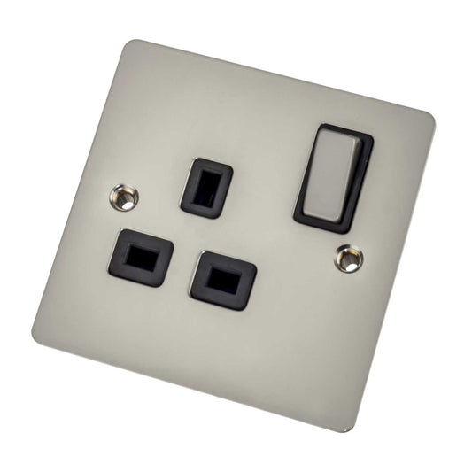 Scolmore Click Define 13A DP 1 Gang Switched Socket Black Insert Pearl Nickel