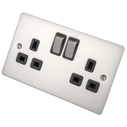 Scolmore Click Define 13A DP 2 Gang Switched Socket Black Insert Pearl Nickel