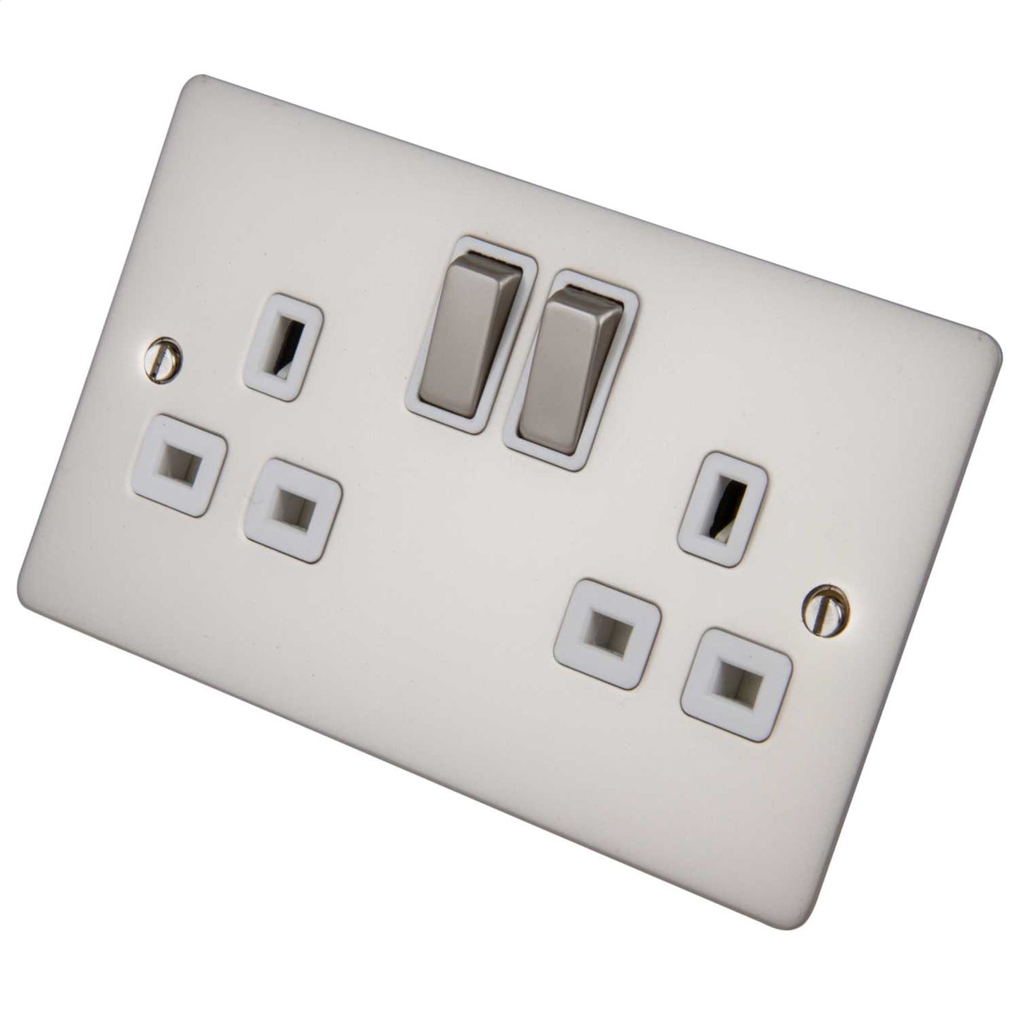 Scolmore Click Define 13A DP 2 Gang Switched Socket White Insert Pearl Nickel