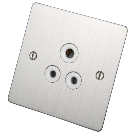 Scolmore Click Define 5A 1 Gang Unswitched Round Pin Socket White Insert Stainless Steel