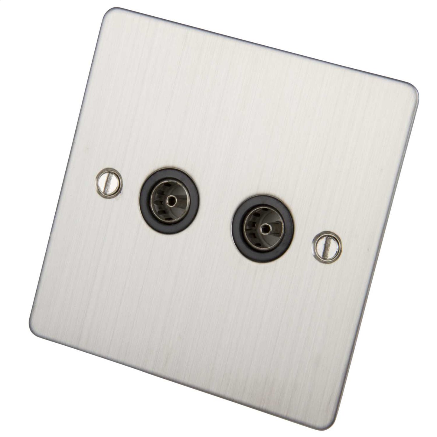 Scolmore Click Define 1 Gang Non Isolated Twin Coaxial Socket Black Insert Stainless Steel