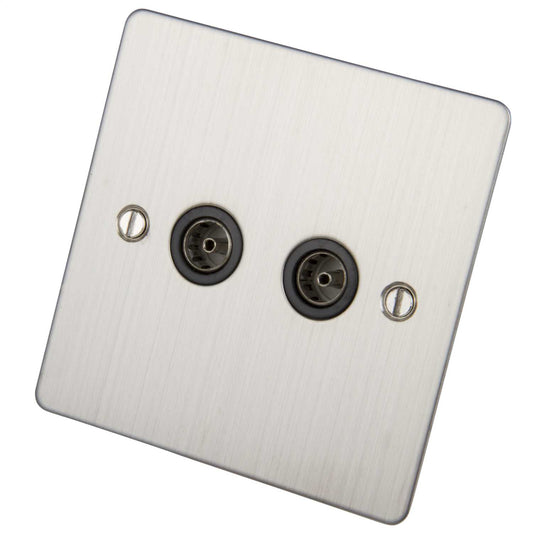 Scolmore Click Define 1 Gang Non Isolated Twin Coaxial Socket Black Insert Stainless Steel