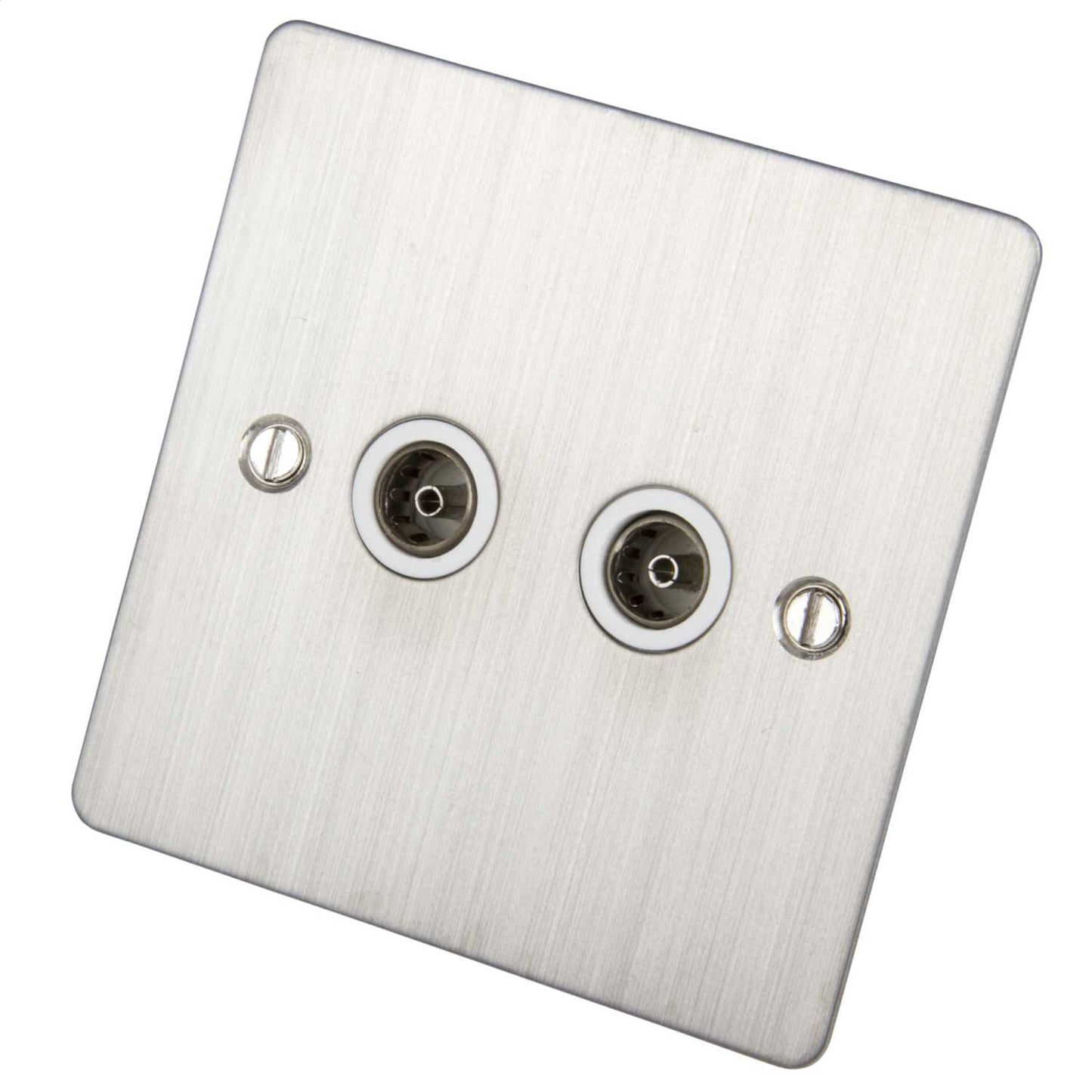 Scolmore Click Define 1 Gang Non Isolated Twin Coaxial Socket White Insert Stainless Steel